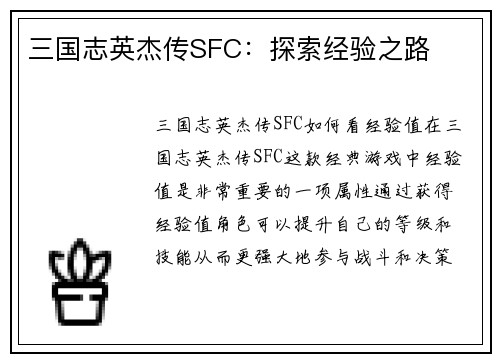 三国志英杰传SFC：探索经验之路